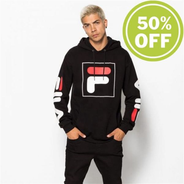 Fila Total Hood 2.0 Hoodie With Drawstring Men's Sweatshirts - Black,NZ 703-76189